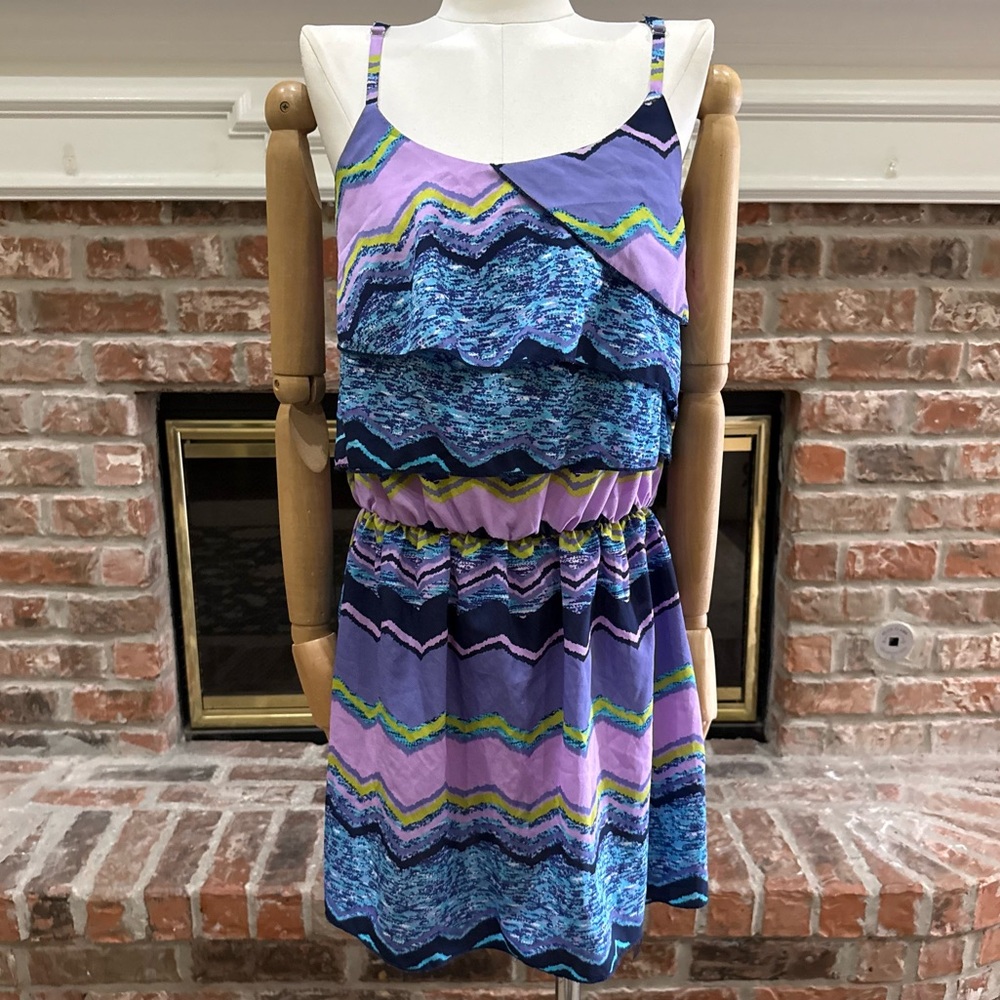 Romeo & Juliet Couture Vintage Y2K Blue & Purple Chevron Mini Dress / M / EUC